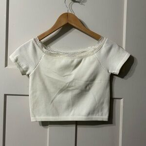 Altar'd State Intimates Off white Ivory Lace neckline Short sleeve Crop top